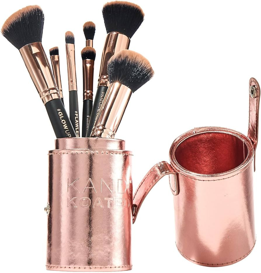 Kandi Koated Makeup Brushes Set with Faux Leather Travel Case [Rose Gold] Synthetic Makeup Brush ... | Amazon (US)
