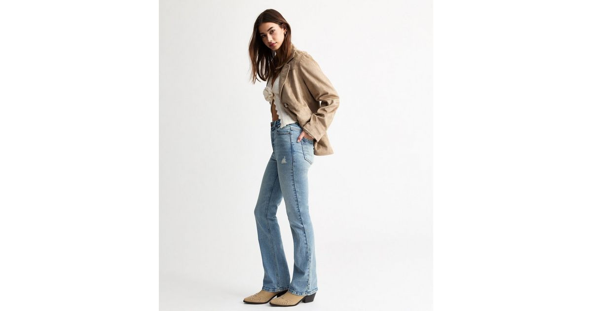 Blue Quinn Ripped Detail High Rise Flare Jeans
						
						Add to Saved Items
						Remove from ... | New Look (UK)