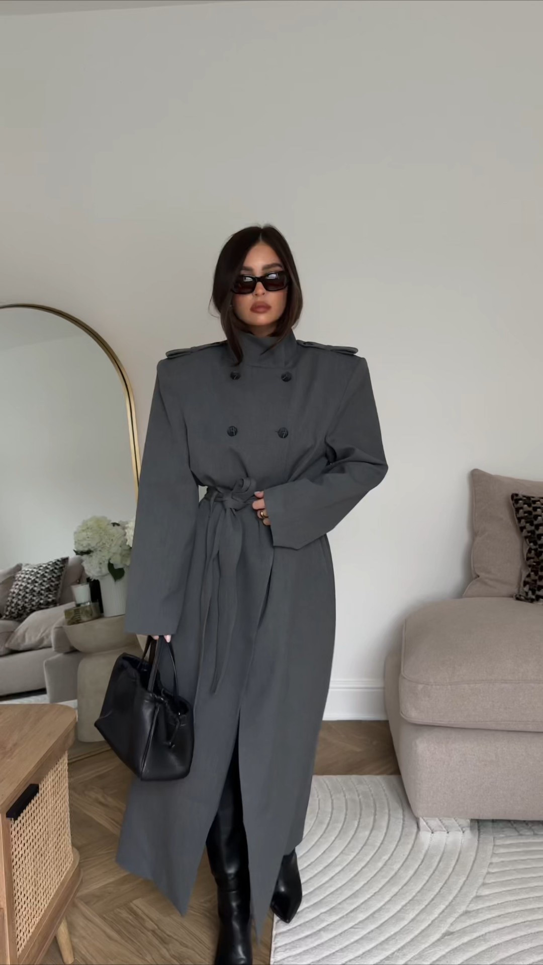long trench shoulder pads chic coat 
