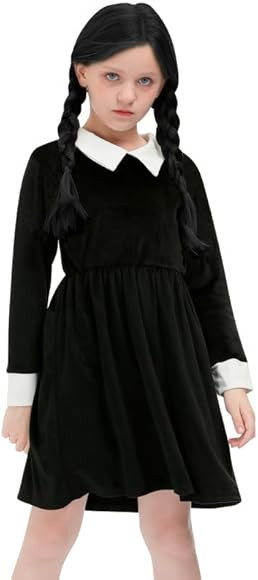 BesserBay Halloween Girls Peter Pan Collar Velvet Black Skater Dress 4-12 Years | Amazon (US)