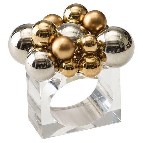 S/4 Bauble Napkin Rings, Gold/Silver | One Kings Lane