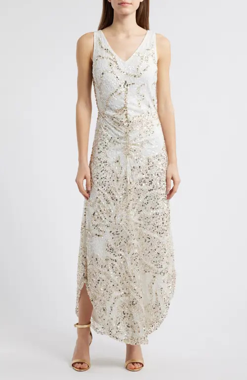 Pisarro Nights Embellished Sleeveless Evening Dress in Ivory 156 at Nordstrom, Size 18 | Nordstrom