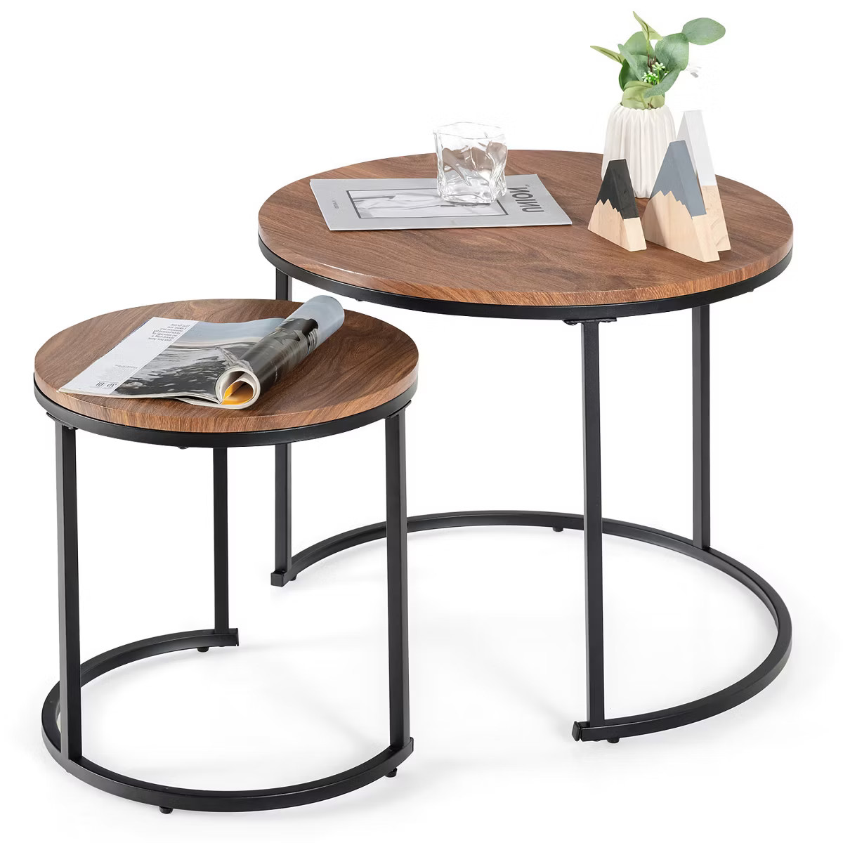 Costway Nesting Coffee Table Set of 2 for Balcony Living Room Modern Round Side Tables Rustic Bro... | Target