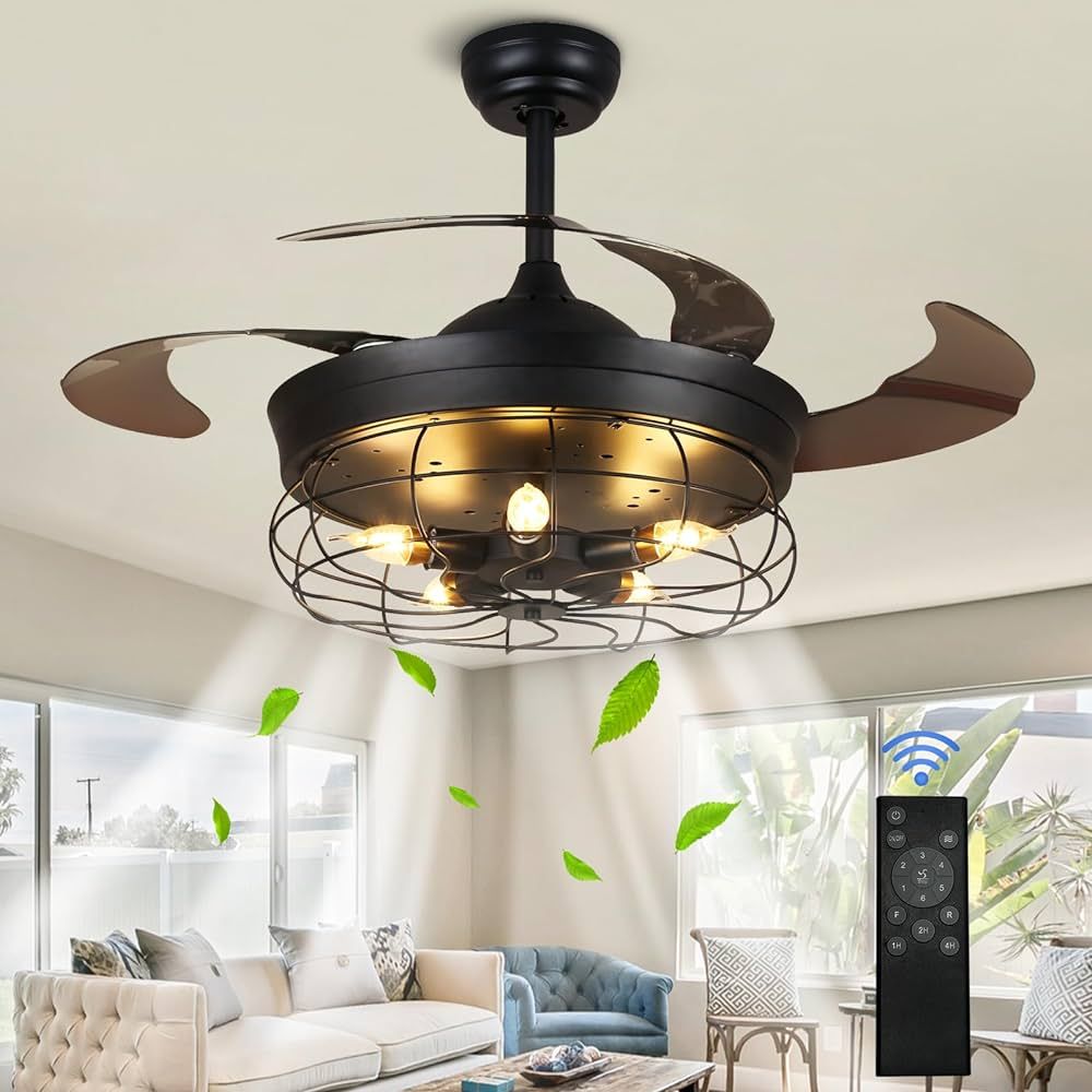 APBEAMLighting Retractable Ceiling Fans with Lights Industrial Reversible Fandelier Fan Vintage F... | Amazon (US)
