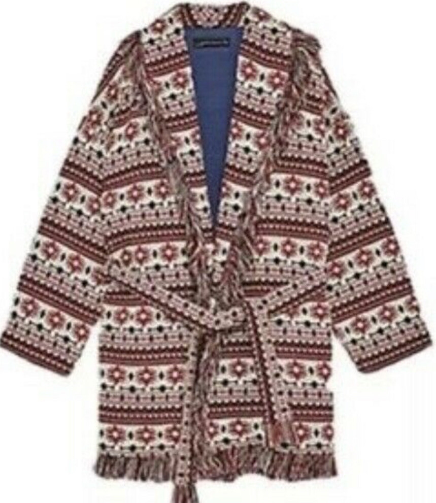 Zara Red Multicolored Fringed Boho Knit Belted Sweater Jacket Size S NWT | eBay US
