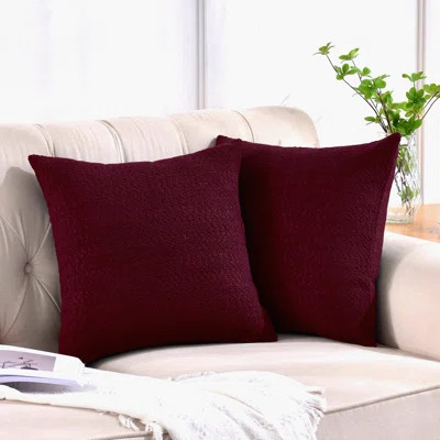 Boucle Bliss Decorative Pillow Covers - Set of 2 Elegant Accent Cases for Couch & Bed, Cozy Textured Throw Pillows Burgundy - Living Room DÃ©cor | Wayfair North America