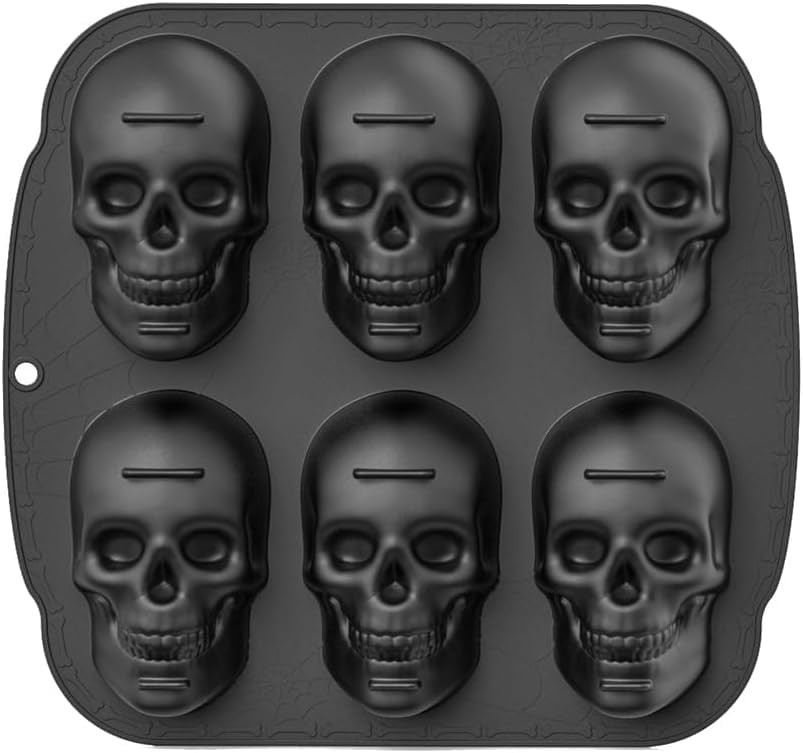 Skull Cake Pan Silicone Mold, 6 Cavities Pirate Skull 3D Silicone Mold Baking Pan,Black Easy to U... | Amazon (US)