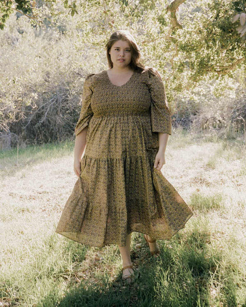 The Basil Dress Extended | Golden Blooming Vine | Christy Dawn