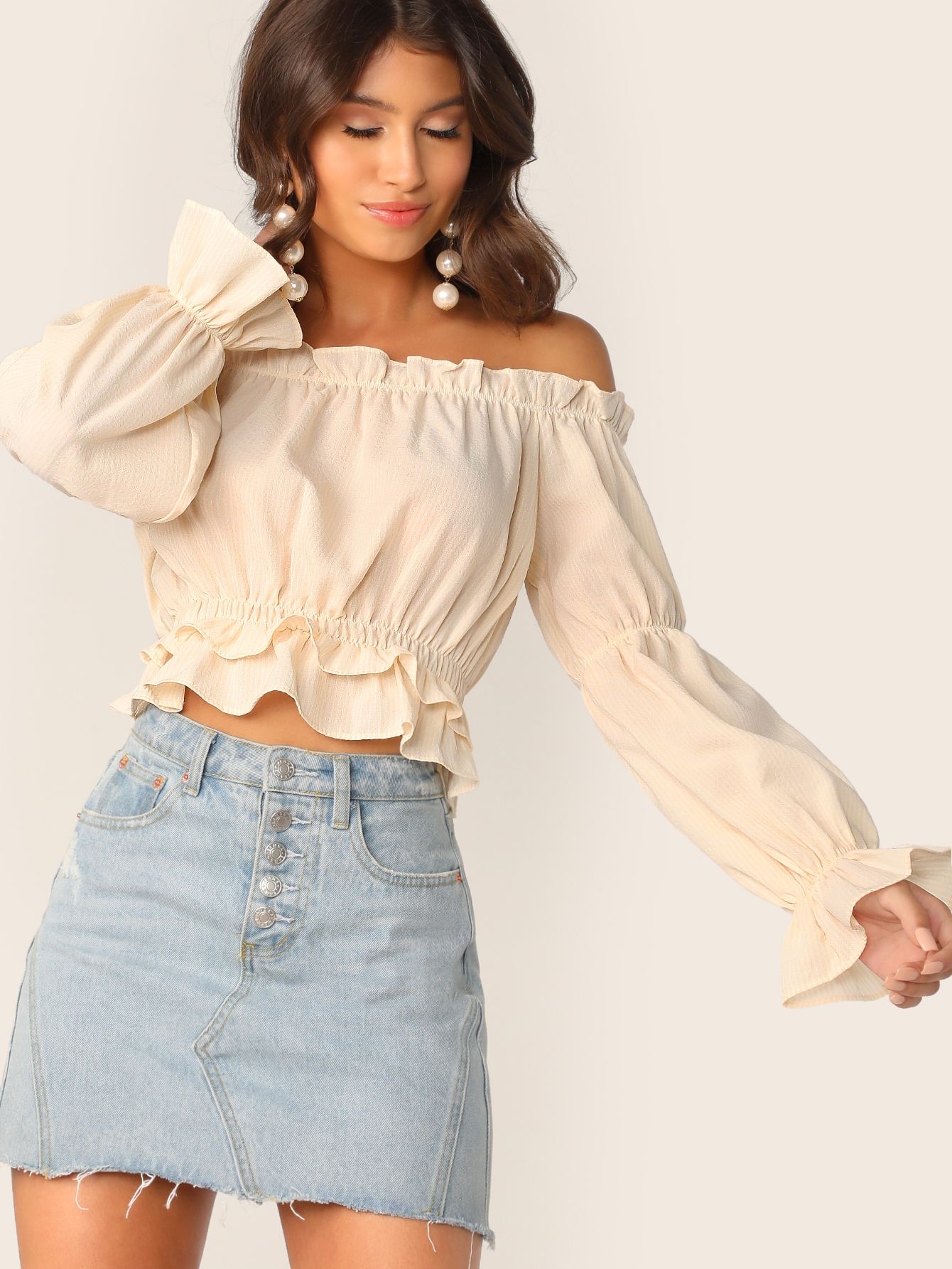 SHEIN Off Shoulder Ruffle Trim Top | SHEIN