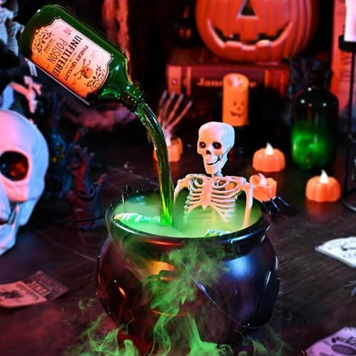 Halloween Decorations Indoor - Cauldron Halloween Decor with Magic Floating Potion Bottles and Diffuser, Black Plastic Witches Bowl Party Decoration for Spooky Vintage Home Room Table | Amazon (US)