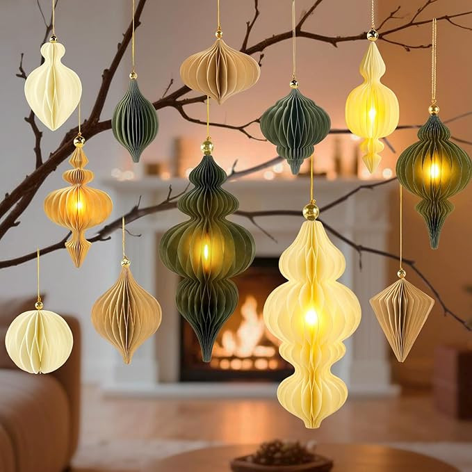 Large Paper Christmas Party Decorations, 12Pcs Honeycomb Paper Hanging Ornaments for Christmas Tr... | Amazon (US)