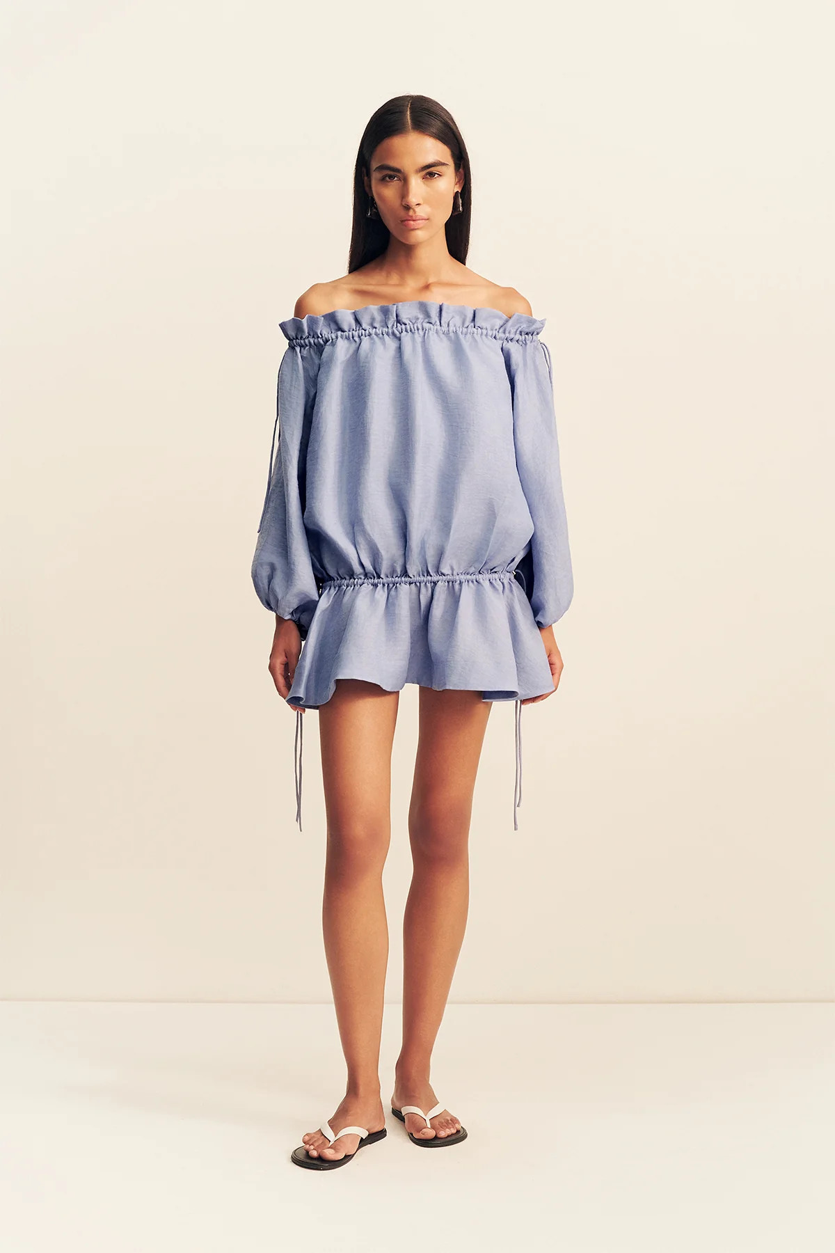 Marlowe Off Shoulder Linen Blend Mini Dress | Chambray | Dresses | Shona Joy | Shona Joy