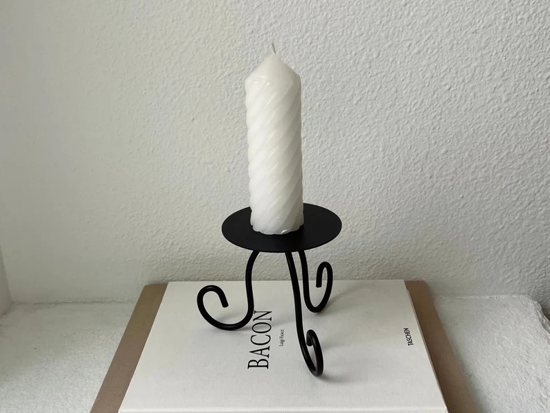 Postmodern Squiggle Pedestal Candle Holder ~ Black Metal Wavy Decor Scallop Modern Candle Holder ... | Etsy (US)