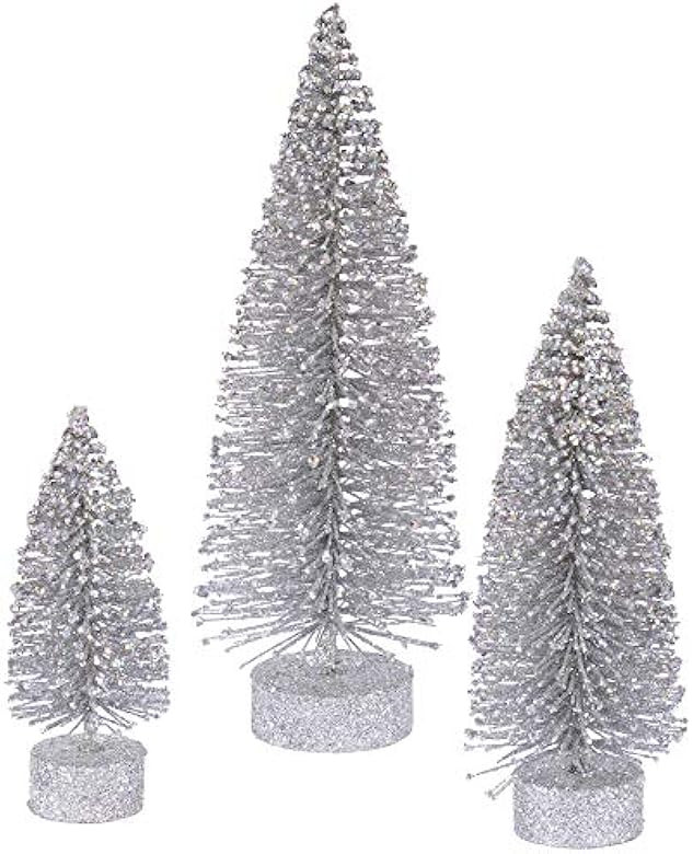 Vickerman 5"/7"/9" Silver Glitter Oval Artificial Christmas Tree, Unlit - Faux Christmas Tree Set -  | Amazon (US)