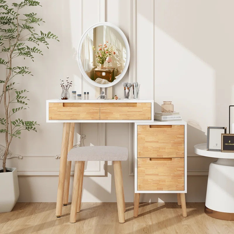 George Oliver Vanity Desk With 3 Adjustable Lighting Modes Mirror, With 4 Drawers & Cushioned Sto... | Wayfair North America