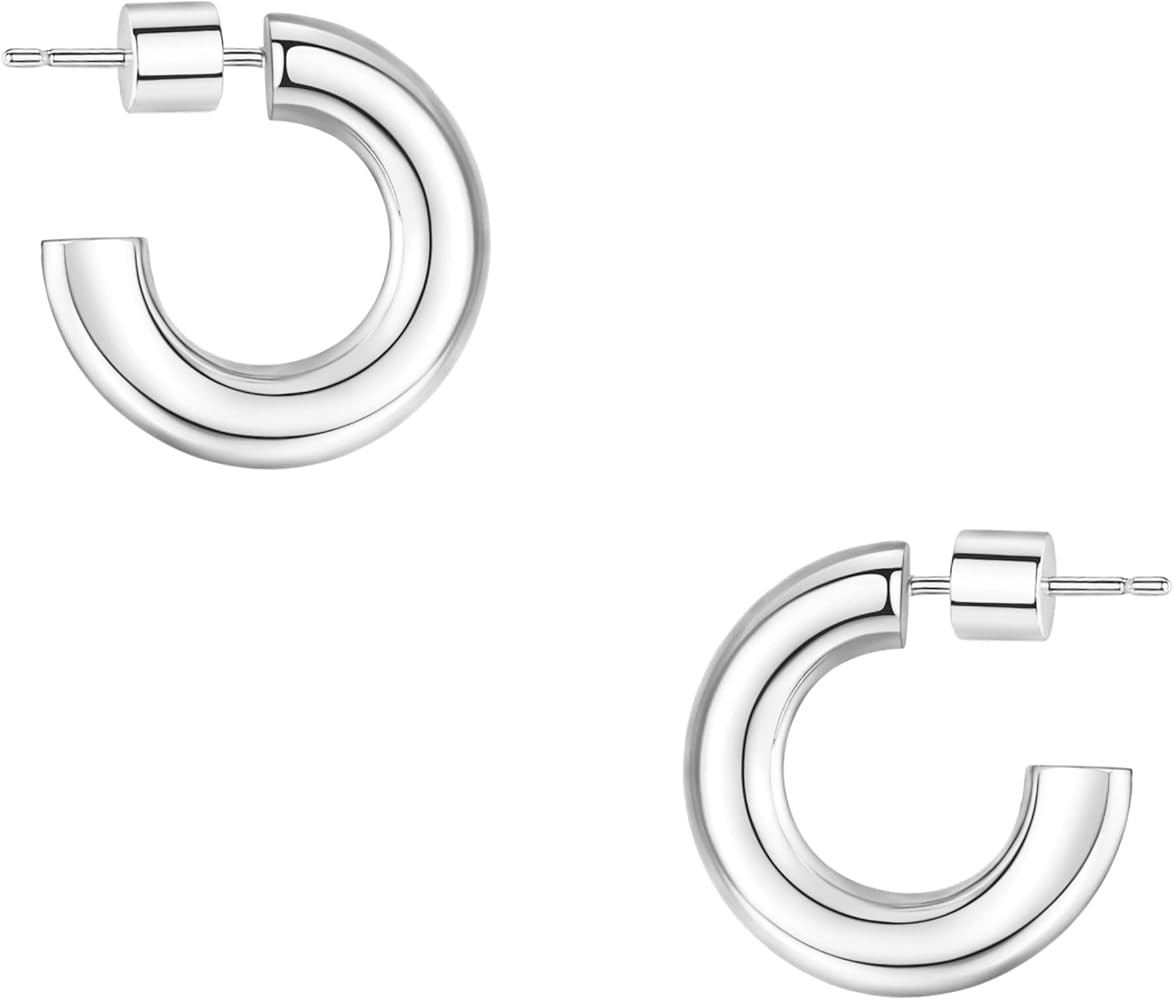 Wowshow Gold Hoop Earrings for Women 14K Gold Plated Hoops Chunky Open Hoops Earrings Lightweight | Amazon (US)