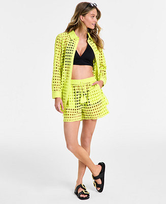 Women's Cotton Openwork Dot Cover-Up Beach Shirt | Macy's
