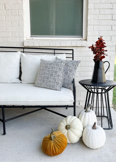 Outdoor fall decor with my favorite sofa! Also linking below our pitcher vase, faux seasonal florals, pumpkins and more!

#LTKstyletip #LTKSeasonal #LTKhome