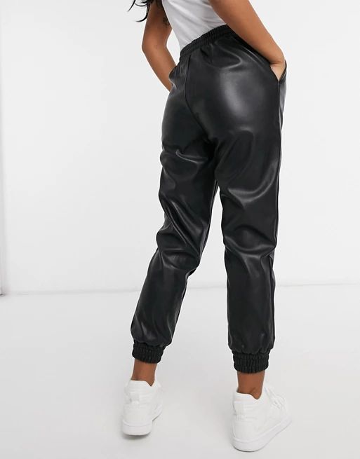 New Look Petite leather look jogger in black | ASOS (Global)