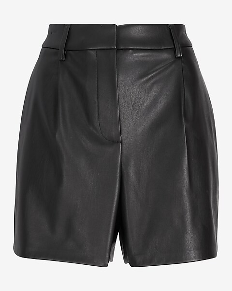 Super High Waisted Pleated Faux Leather Shorts | Express