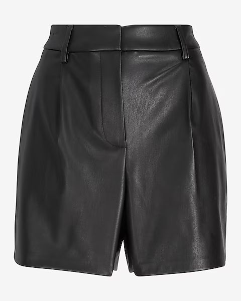 Super High Waisted Pleated Faux Leather Shorts | Express