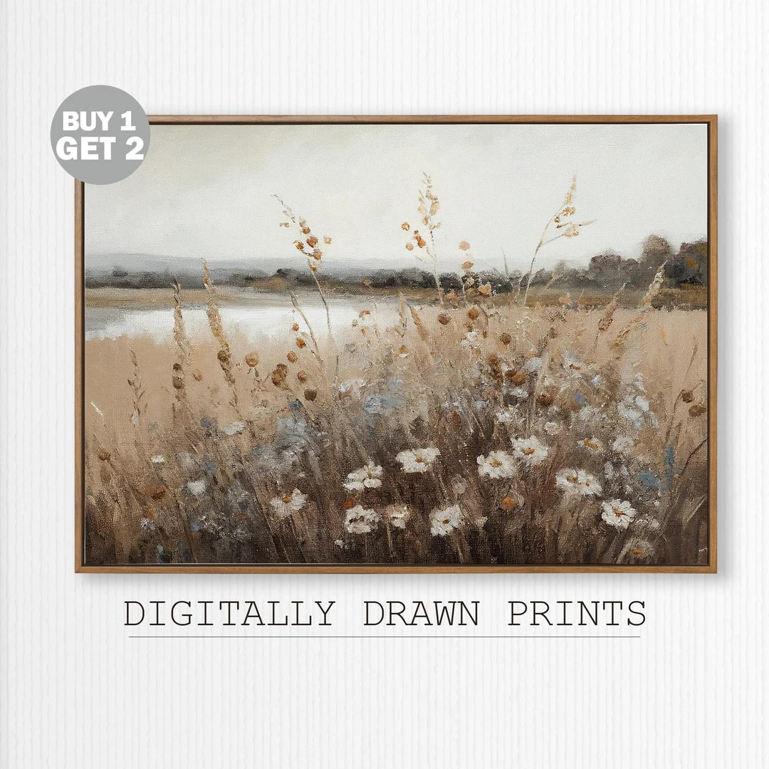 Printable Wildflower Field Landscape Oil Painting, Vintage Farm House, Country Field Landscape Oi... | Etsy (CAD)