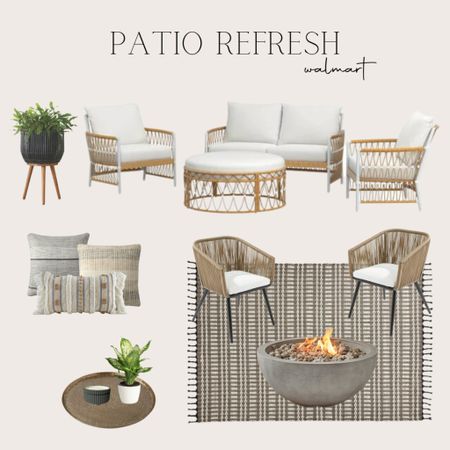 Outdoor patio refresh, patio set, fire pit, outdoor rug, planter and stand, outdoor pillows, patio decor, Walmart home finds 

#LTKhome #LTKSeasonal #LTKunder50