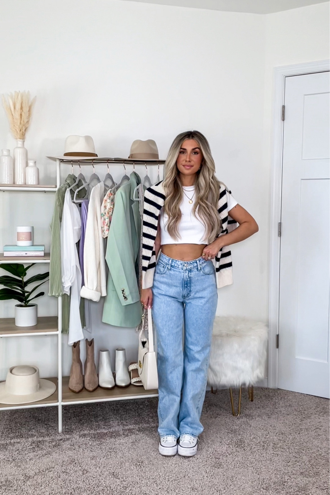 Casual outfit inspo 🫶🏼 
+ Abercrombie baby tee | xs
+ H&M striped sweater | small 
+ Abercrombie 90s relaxed jeans | 24 short curve love 
+ converse platform sneakers | size down 1/2 size 

#LTKstyletip #LTKSeasonal #LTKunder50