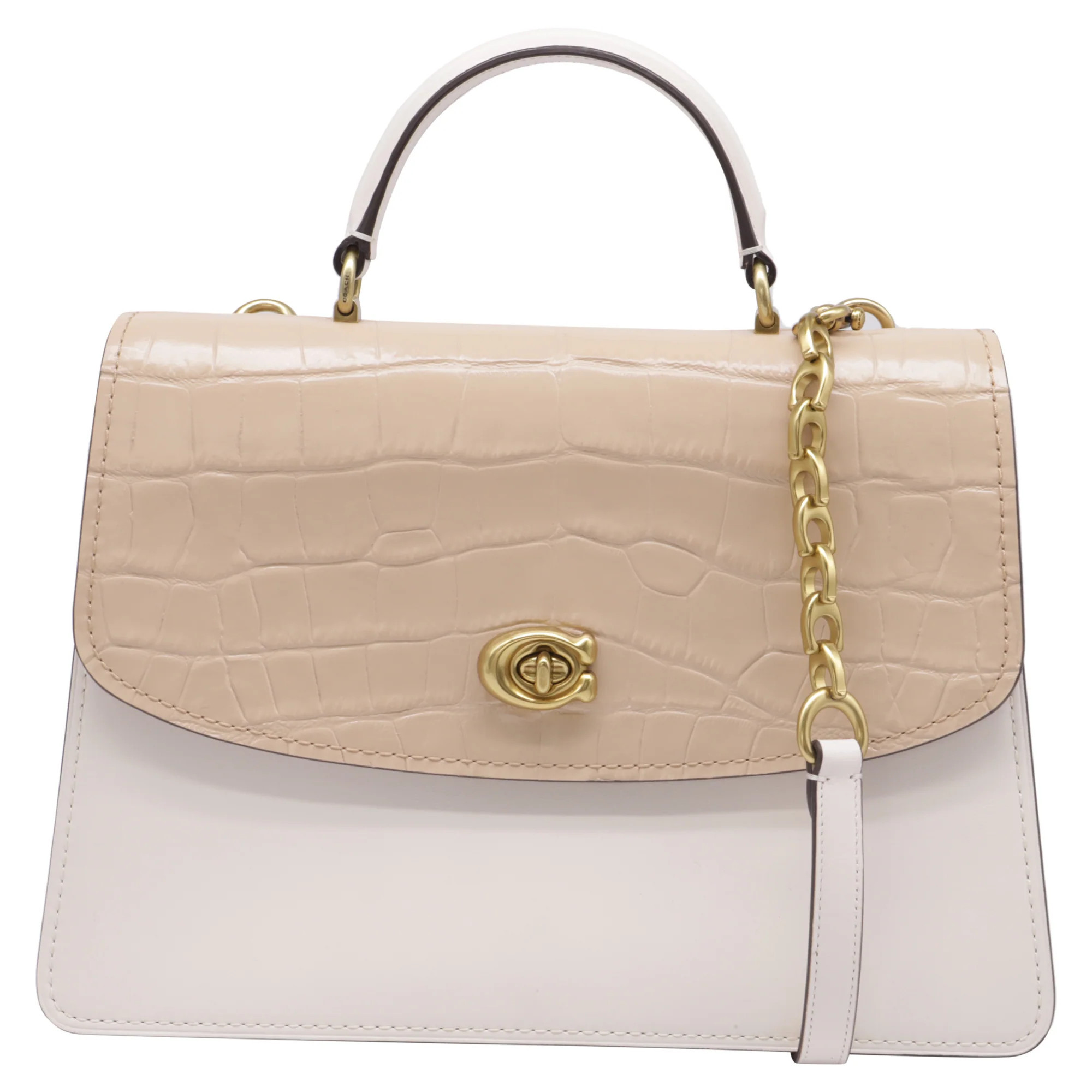 Coach Parker 32 Croc-Embossed Top Handle Bag in White Leather | Shop Simon