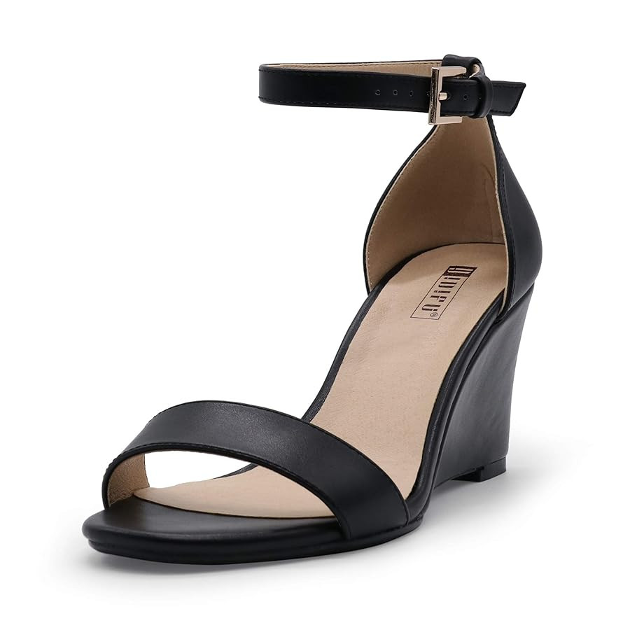 IDIFU Women's Classic Wedge Heels Sandals 3 Inch Ankle Strap Open Toe Evening Dress Wedding Shoes | Amazon (US)