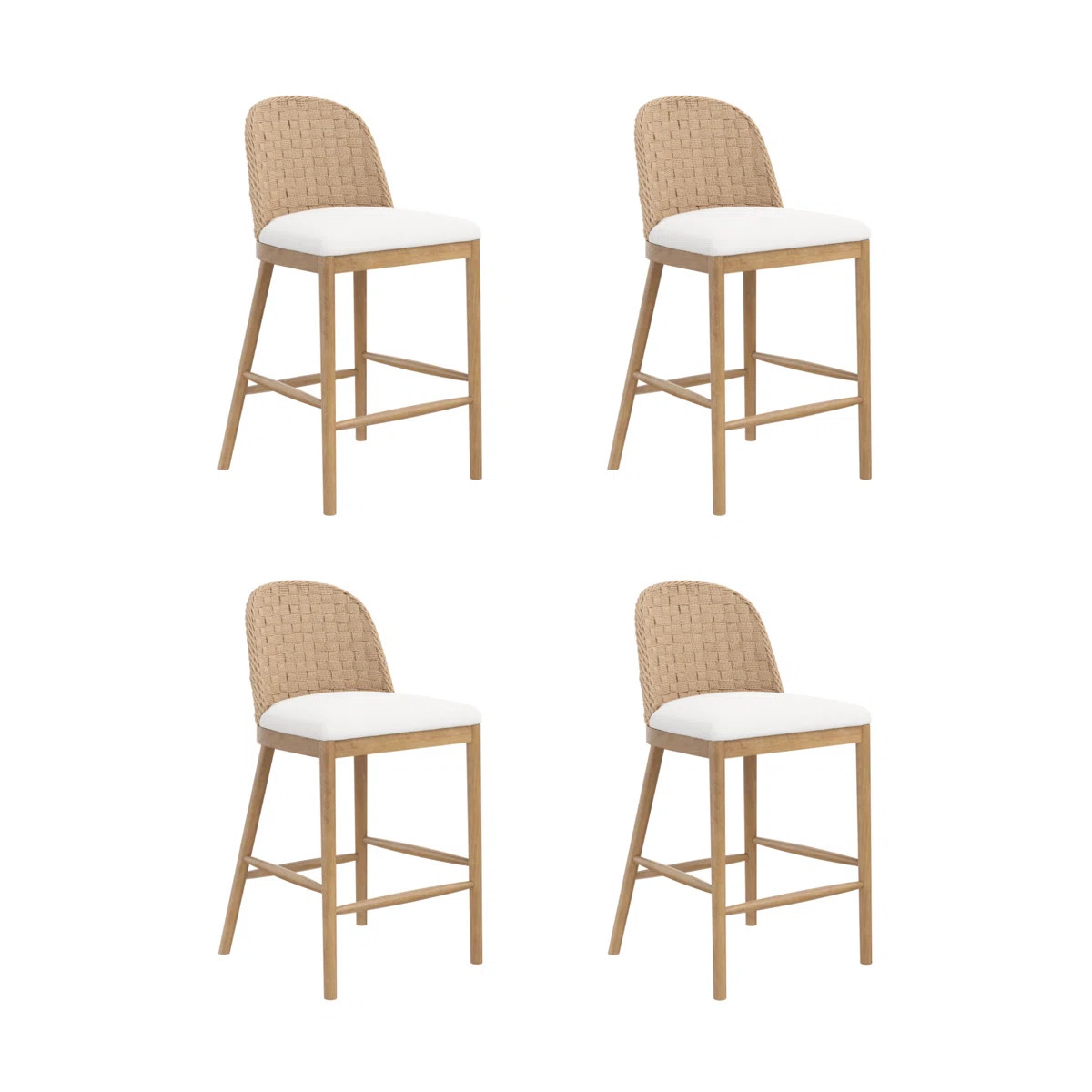Boucle Counter Stool With Upholstered Seat And Woven Seagrass Backrest | Wayfair North America