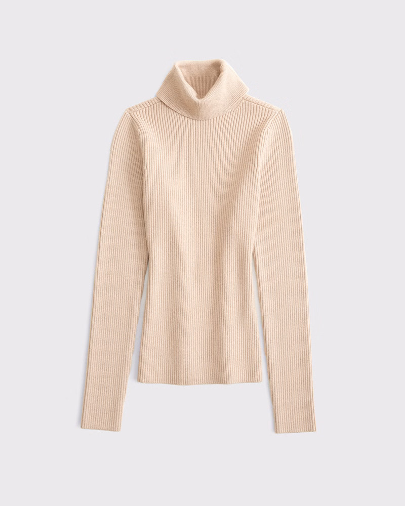 Abercrombie & Fitch Women's LuxeLoft Lurex Slim Ribbed Turtleneck Top in Light Brown With Gold Lurex - Size L | Abercrombie & Fitch (US)