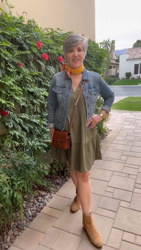 #ltkstylealert
#ltkitbag
#ltkstyletip
great Amazon olive green tiered viscose dress (s).Worn here with a Kut from the kloth jean jacket (s)/fantastic brown Patricia Nash crossbody bag/Sundance bandana

#LTKsalealert #LTKunder50 #LTKSeasonal