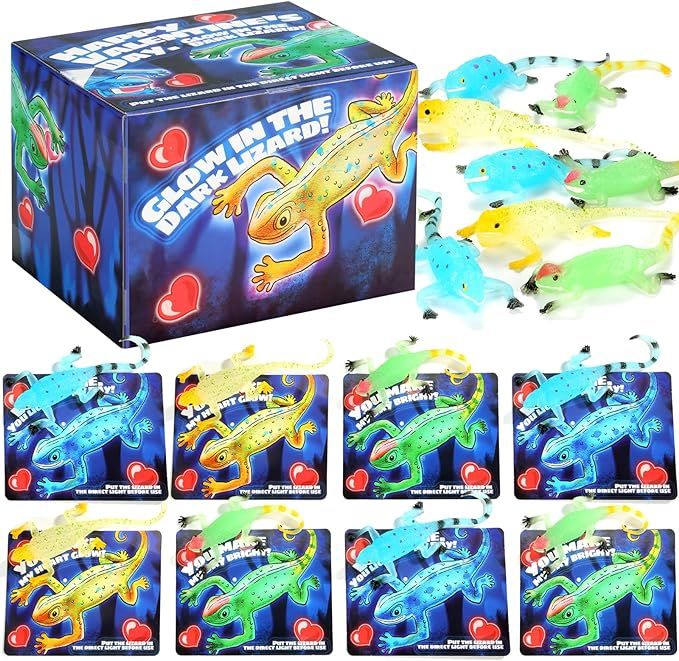 Axbotoy 24 Pack Valentines Day Gift Cards with Glow in The Dark Lizards to Stretch Stress Relief ... | Amazon (US)