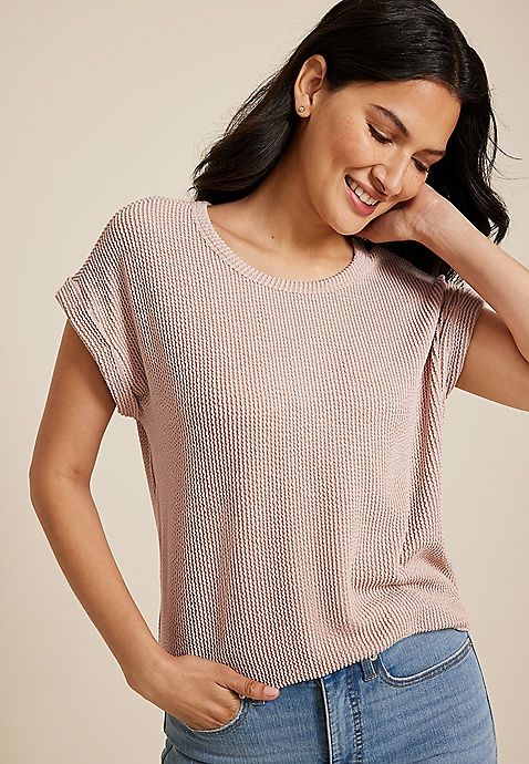 24/7 Clara Short Sleeve Wavy Ribbed Tee | Maurices