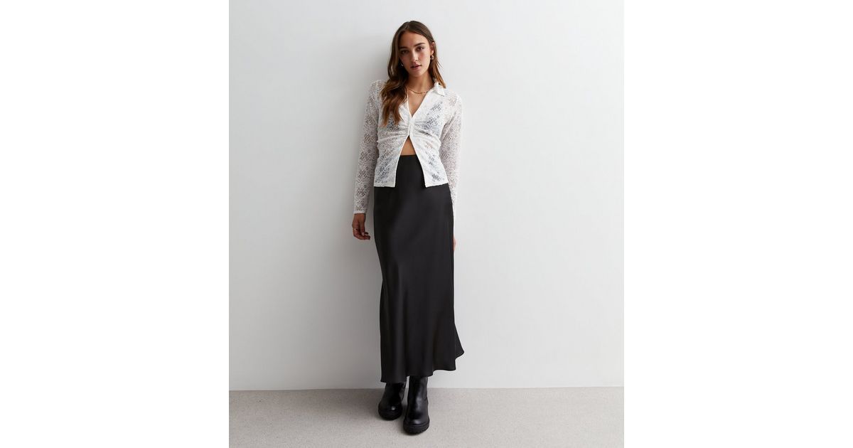 Black Shine Satin Bias Cut Midaxi Skirt | New Look | New Look (UK)