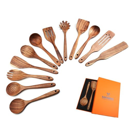 Wooden Spoons for Cooking,12 Pack Wooden Utensils for Cooking Wooden Cooking Utensils Wooden Kitchen Utensils Set Natural Teak Wooden Spatulas for Cooking | Amazon (US)
