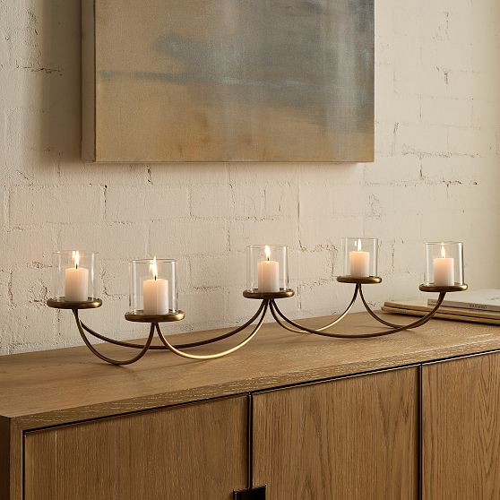 Thin Curved Metal Votive Centerpiece, Burnished Brass, 5 Piece | West Elm (US)