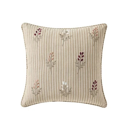 My Texas House 18" x 18" Taupe Autumn Embroidered Flowers Decorative Pillow | Walmart (US)