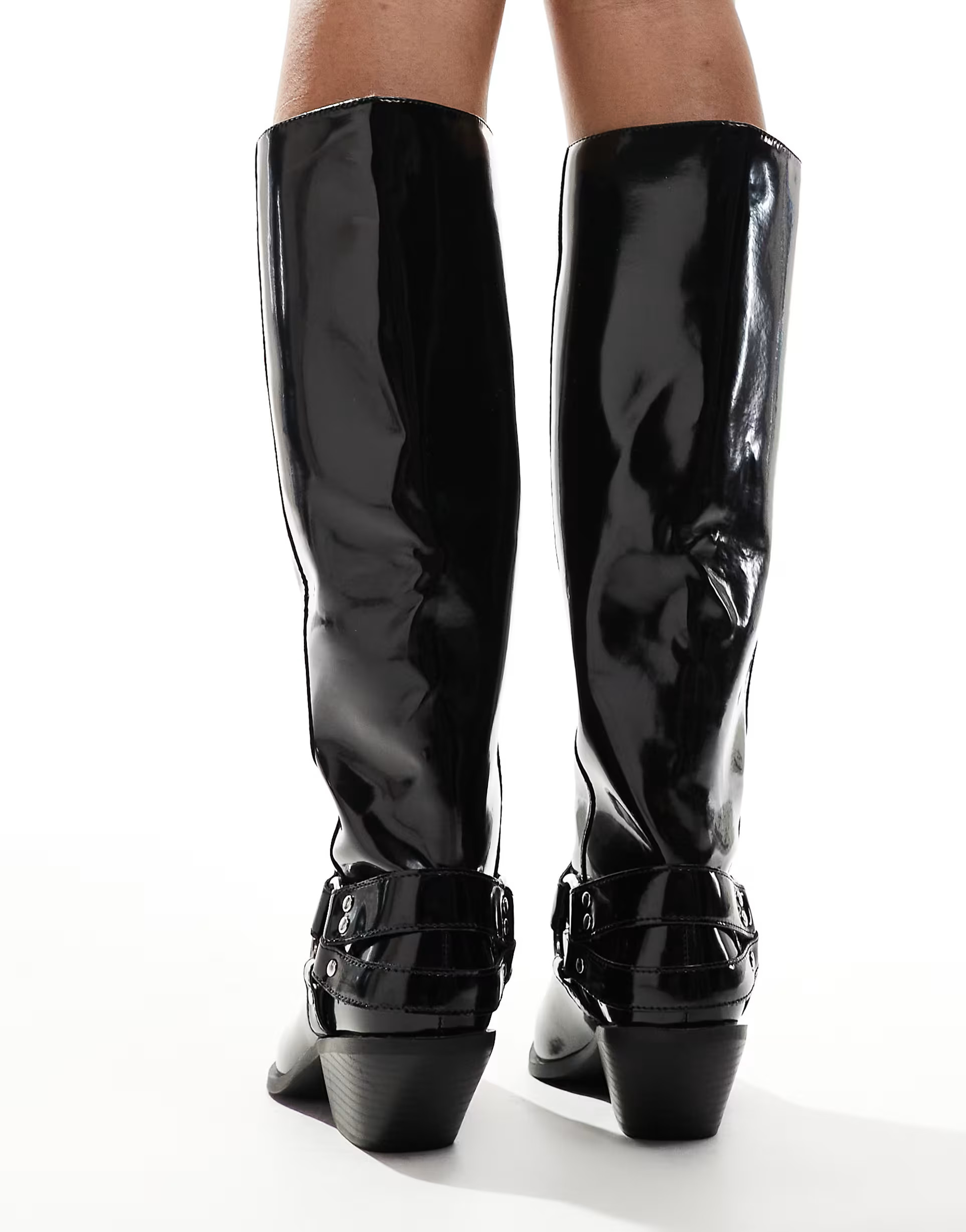 SEQWL Wide Fit knee high western boot in black | ASOS (Global)