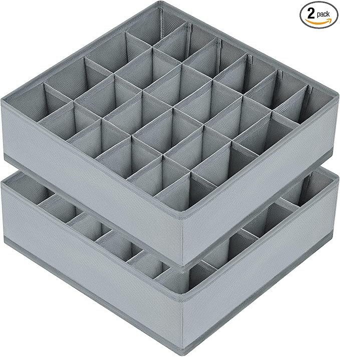Joyoldelf Sock Drawer Organizer Divider 2 Packs Underwear Organizer, 24 Cell Closet Organizers an... | Amazon (US)