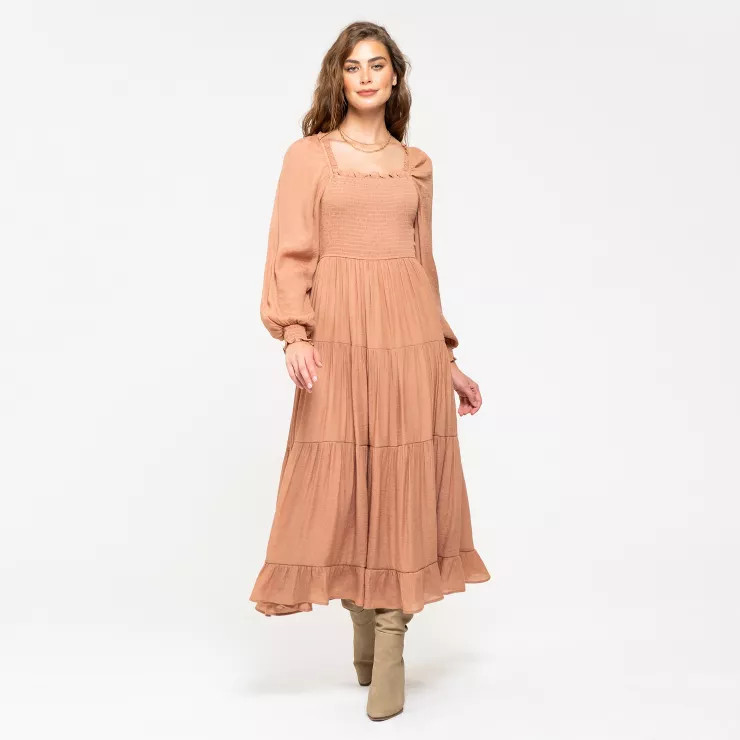 August Sky Women's Pleated Neckline Midi Dress | Target
