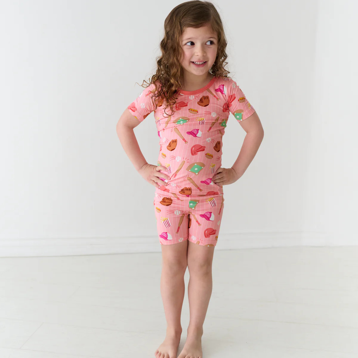 Pink All Stars Two-Piece Short Sleeve & Shorts Pajama Set | Little Sleepies