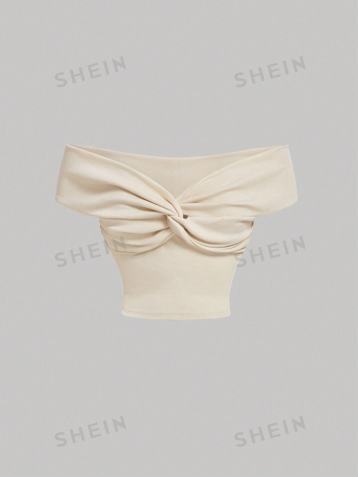 SHEIN MOD Women's Solid Color Off Shoulder Twist Front Top | SHEIN
