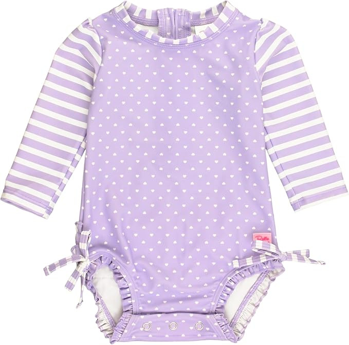RuffleButts Baby Girls UPF 50+ Sun Protection Polka Dot Long Sleeve One Piece Rash Guard Swimsuit... | Amazon (US)