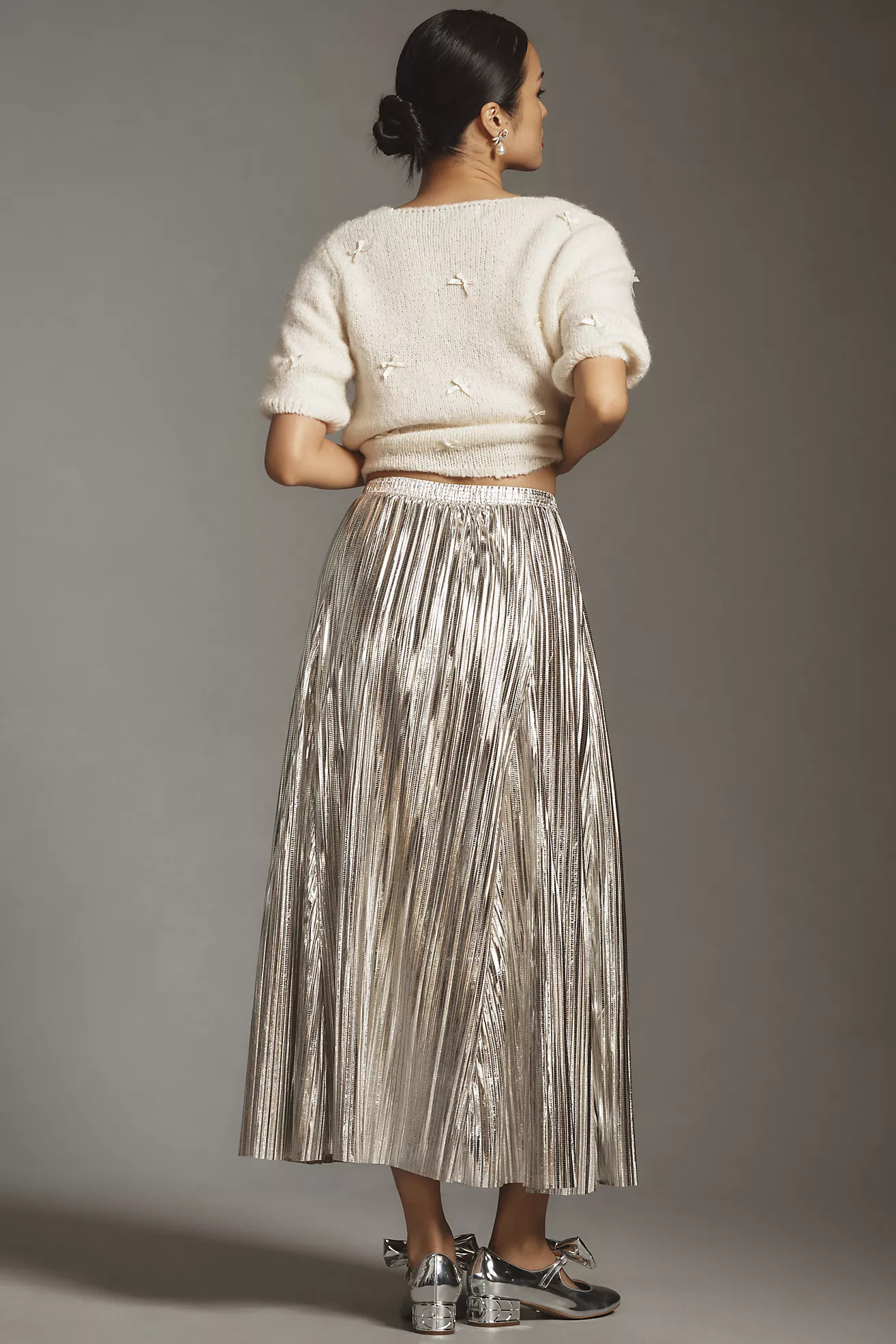 By Anthropologie Metallic Pleated Midi Skirt | Anthropologie (US)