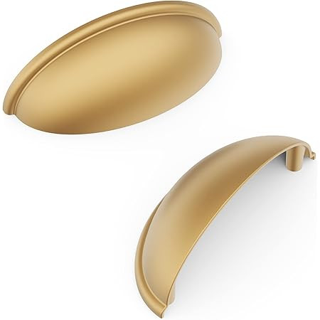 10 Pack Light Brass Bin Cup Pulls Light Brushed Gold Cabinet Pulls - LS0313BB76 Gold Cup Drawer P... | Amazon (US)