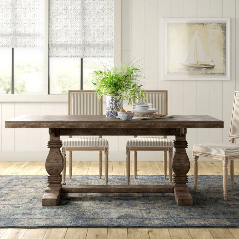 Kinston 78" Pine Solid Wood Trestle Dining Table | Wayfair Professional