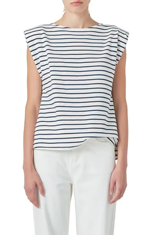 Grey Lab Stripe Padded Shoulder Muscle T-Shirt in Off White/Navy at Nordstrom, Size Small | Nordstrom