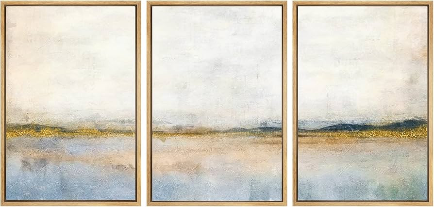 SIGNWIN Framed Canvas Print Wall Art Set Grunge Watercolor Pastel Lake Landscape Nature Abstract ... | Amazon (US)